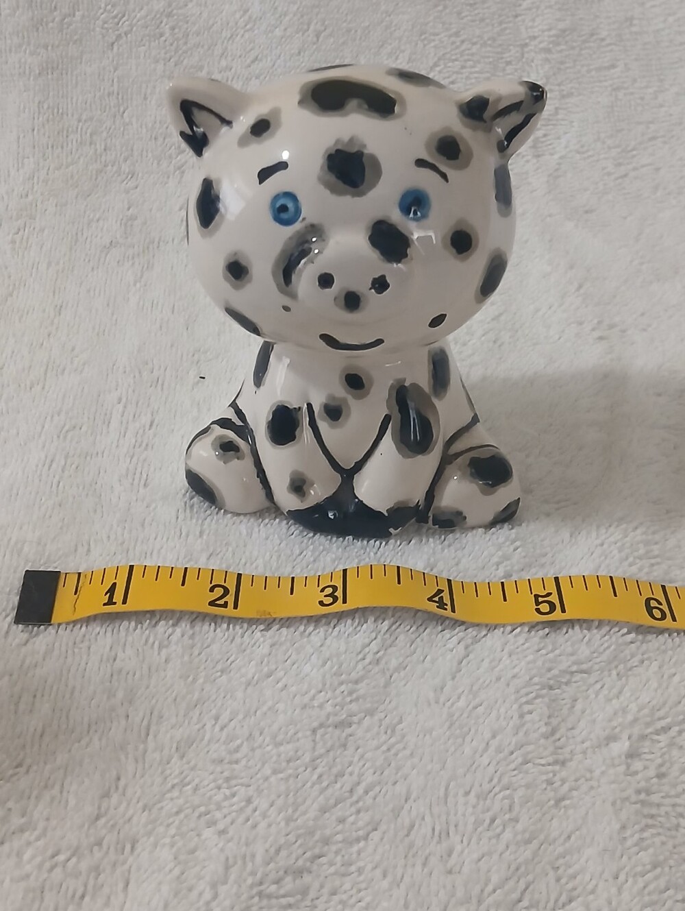 Hand-Painted Ceramic Pig Figurine — White with Black Spots